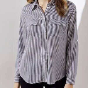 Loft Classic Striped Button Down Blouse